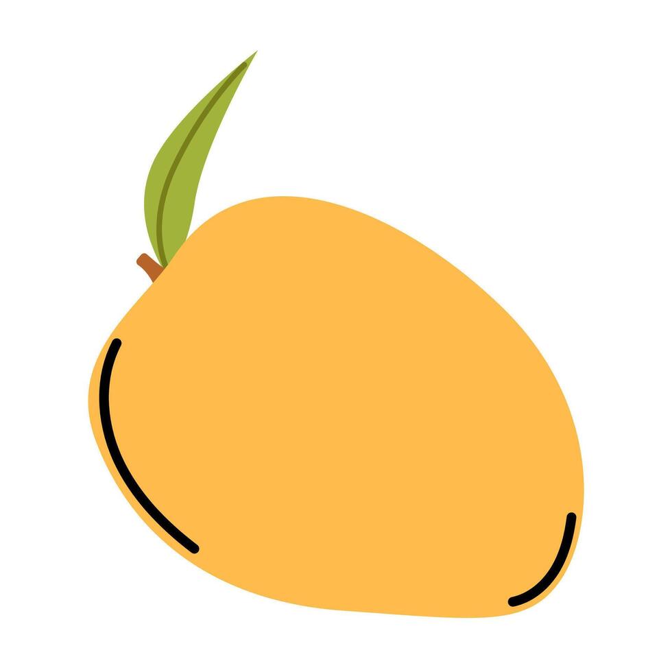 Fresh whole mango fruit in doodle simple hand drawn style. Summer fruit for healthy lifestyle. vector