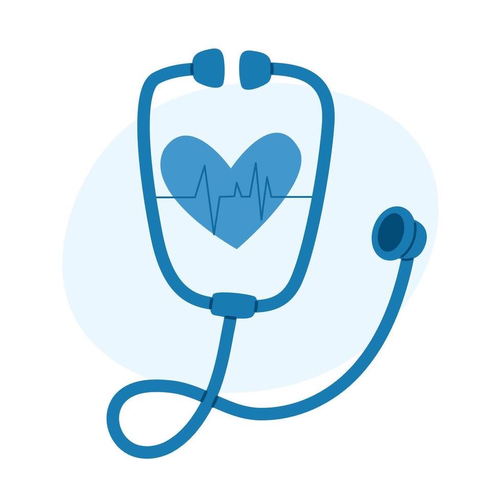 Heart with a stethoscope and heartbeat line. Medical, cardiology, and heart health checkup concept vector