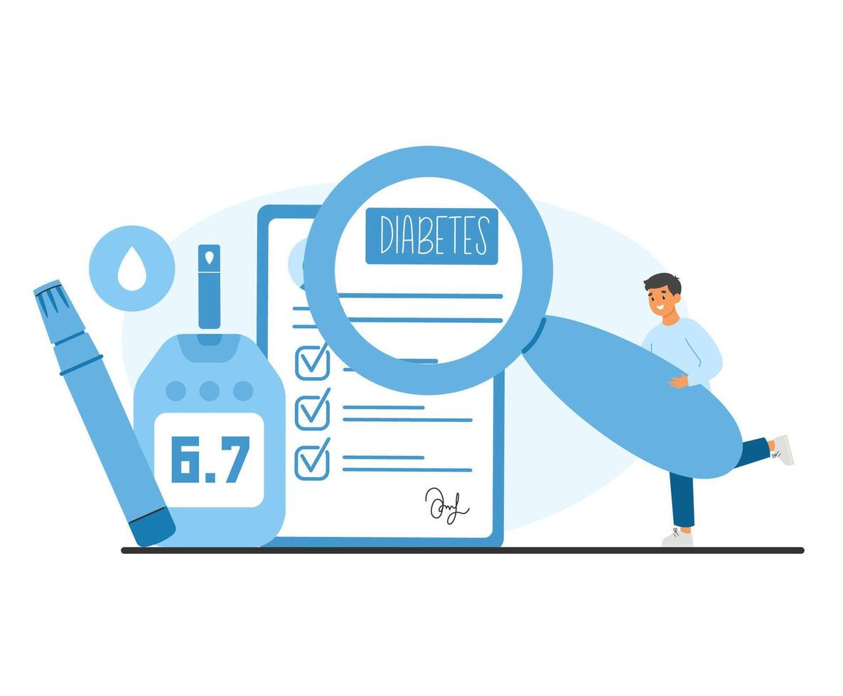Diabetes care concept with patient with diabetes monitoring blood sugar level vector