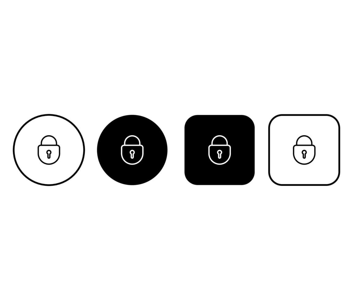 Collection of buttons with security icons in a flat line style. Ideal for login screens, authentication, web interfaces, and data protection vector