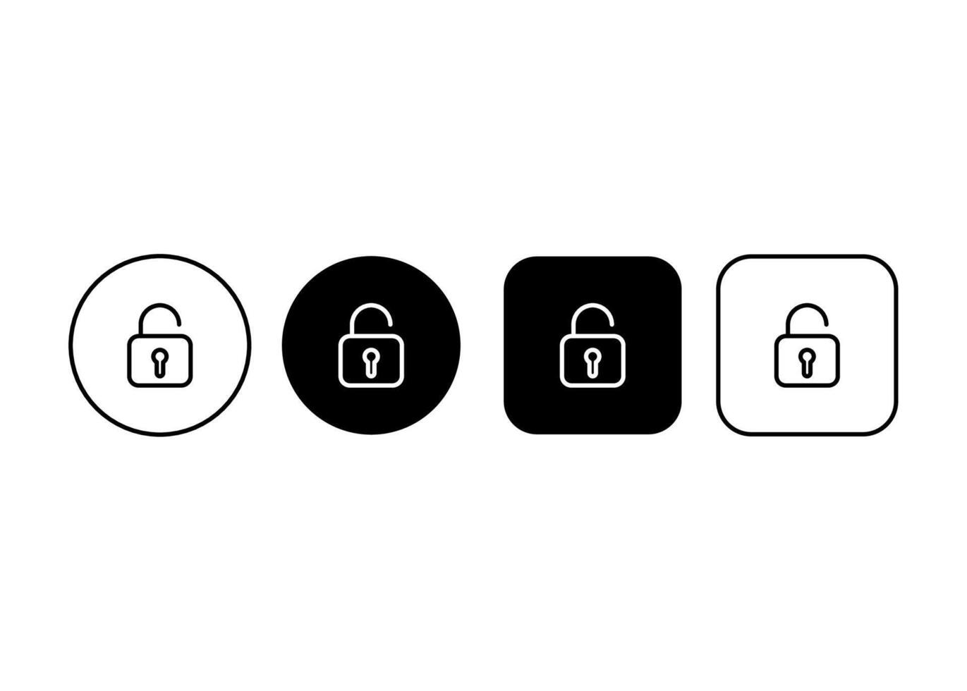 Outline open lock icons set. Security symbols buttons. Editable stroke vector