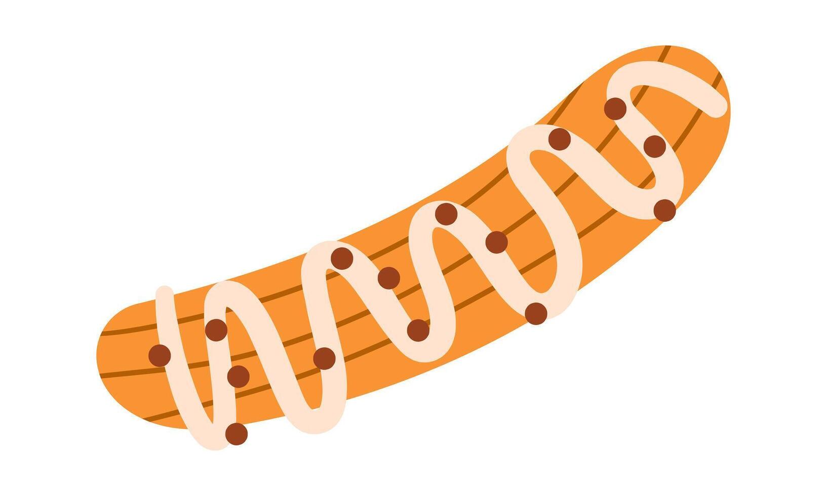 Churros icon. Illustration of traditional Spanish sweet dessert and chocolate dip isolated on a white background. Hand drawn doodle illustration. vector