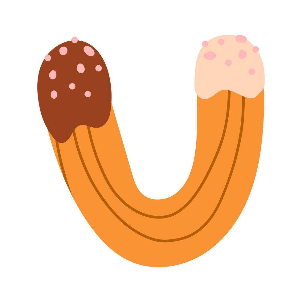 Churros icon. Illustration of traditional Spanish and Mexican sweet dessert and chocolate dip isolated on a white background. 10 EPS. Hand drawn doodle illustration. vector