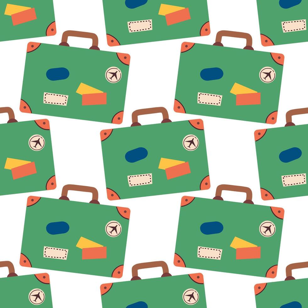 Trendy vacation Seamless pattern with travel items. Endless background with suitcase and travel elements . Travel around the world, adventure. Design for fashion , fabric, vector