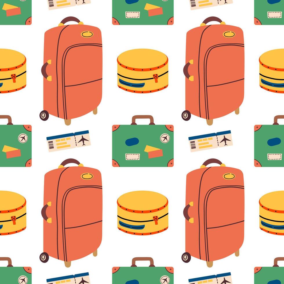 Trendy vacation Seamless pattern with travel items. Endless background with suitcase and travel elements . Travel around the world, . Design for fashion , fabric, textile, and all prints vector