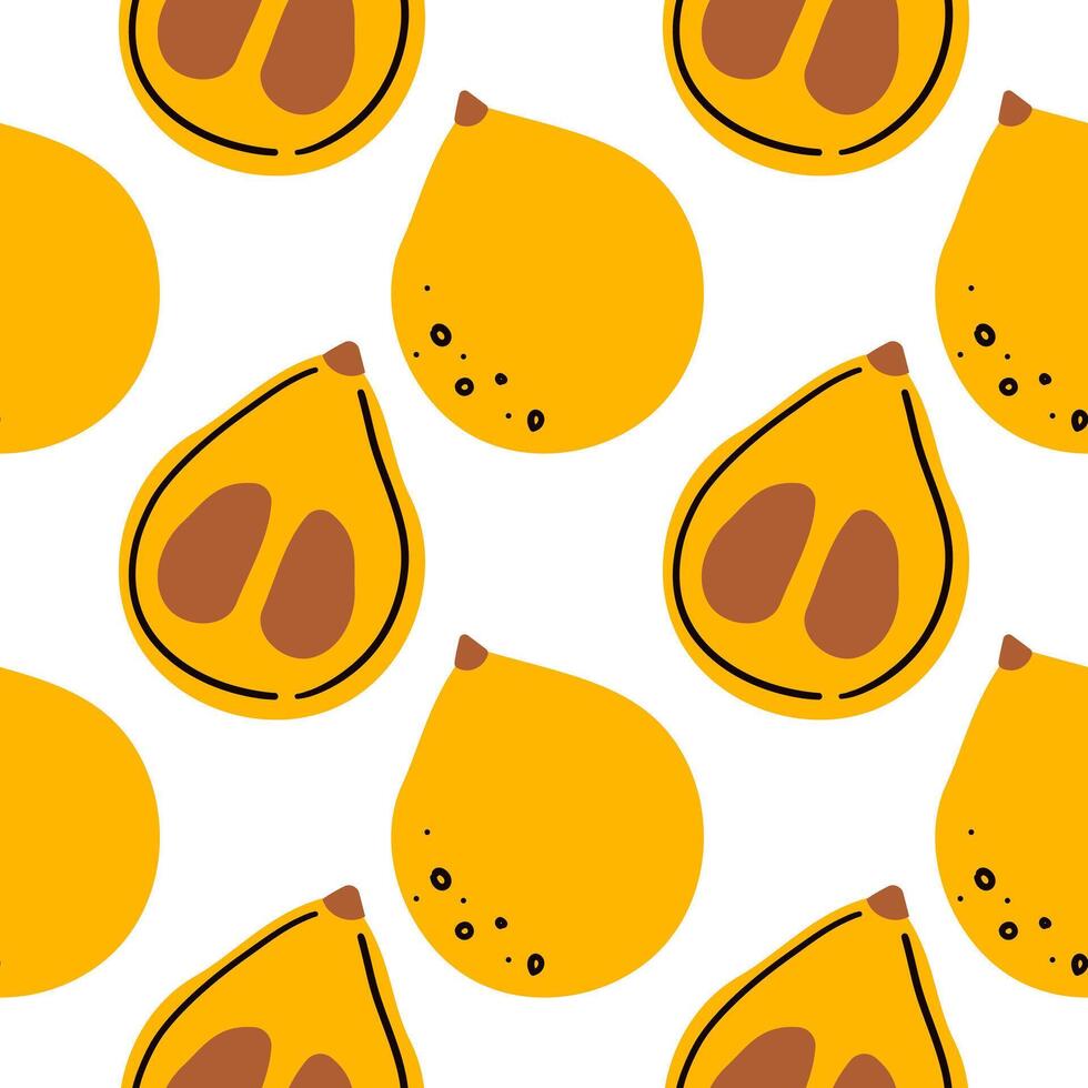 Loquats fruit seamless pattern on white background. hand drawn illustration flat doodle style for fabric and paper print . vector