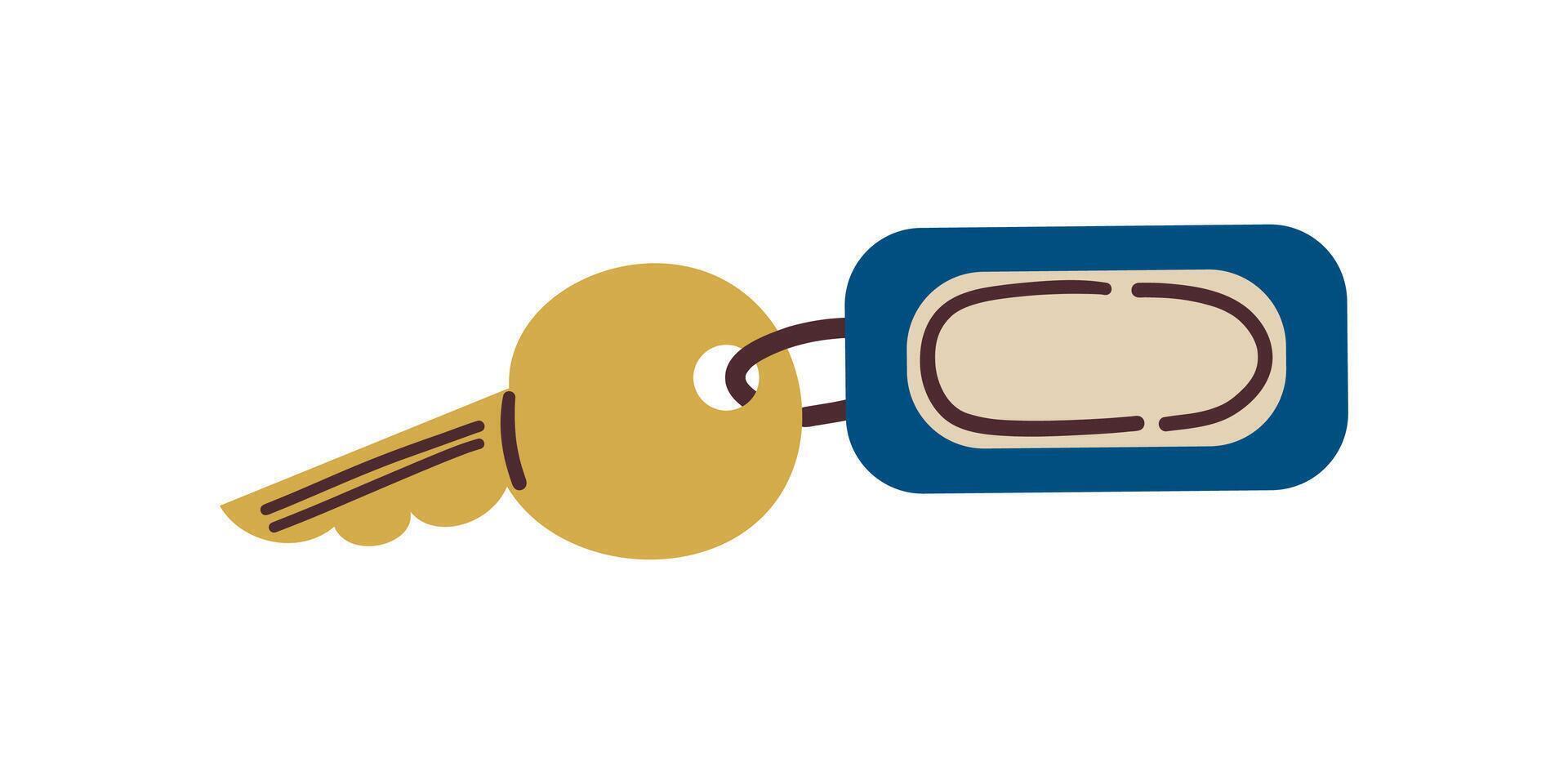 Hand drawn cute cartoon illustration of key. Flat real estate sticker doodle. Protection or access icon. Mortgage loan. Housing for rent. Buy or sell building. Verification procedure. Isolated. vector