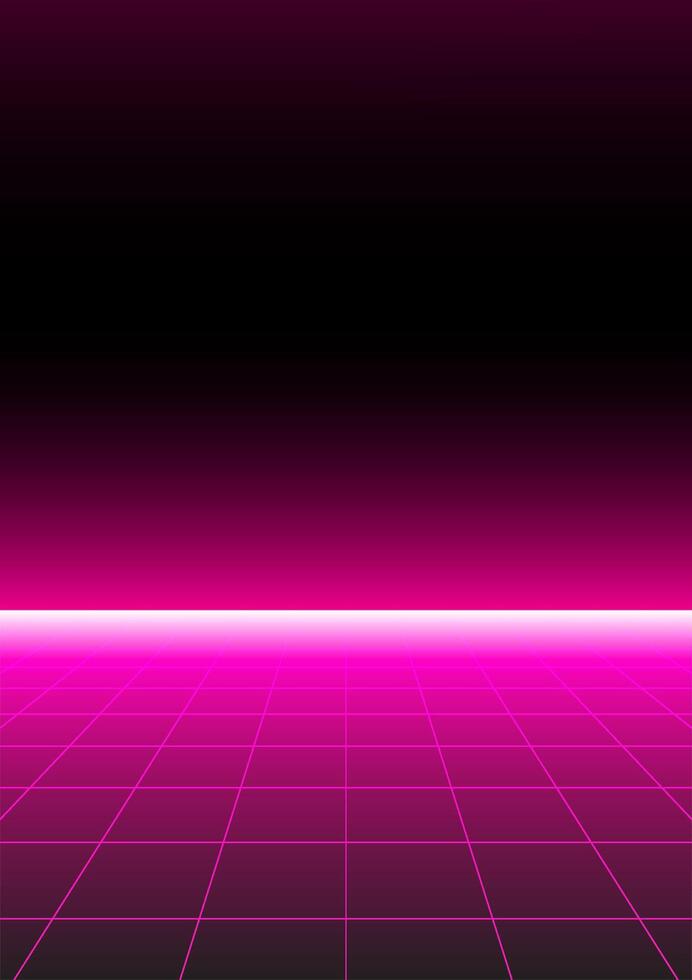 Neon Horizon A vibrant, neon-lit perspective grid against a gradient black backdrop, creating a modern and evocative sense of space and futuristic aesthetics. vector