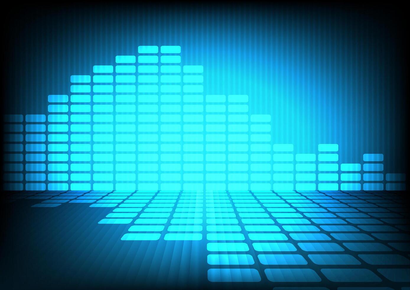 PrintBlue equalizer in dark A dynamic display of sound visualization, capturing the vibrant energy of digital audio, using a cool blue color palette and geometrical forms. vector