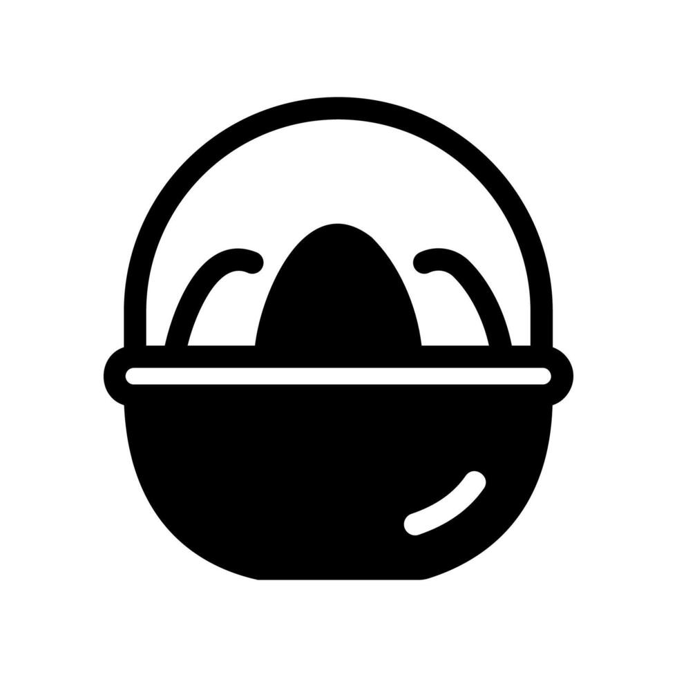 Solid Black Icon Depicting a Basket with Three Eggs vector