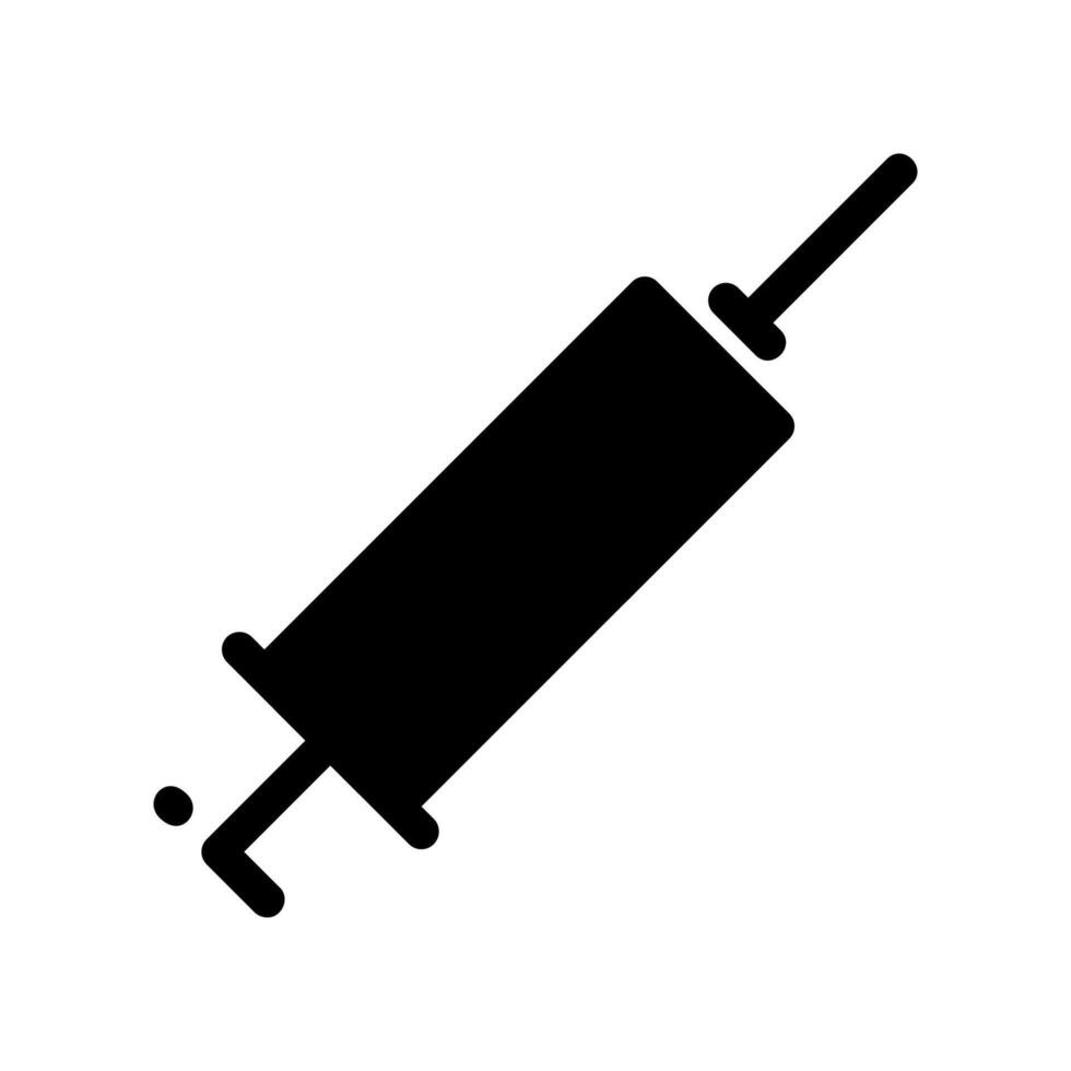 Diagonal Syringe Icon with Needle and Plunger Silhouette Design vector