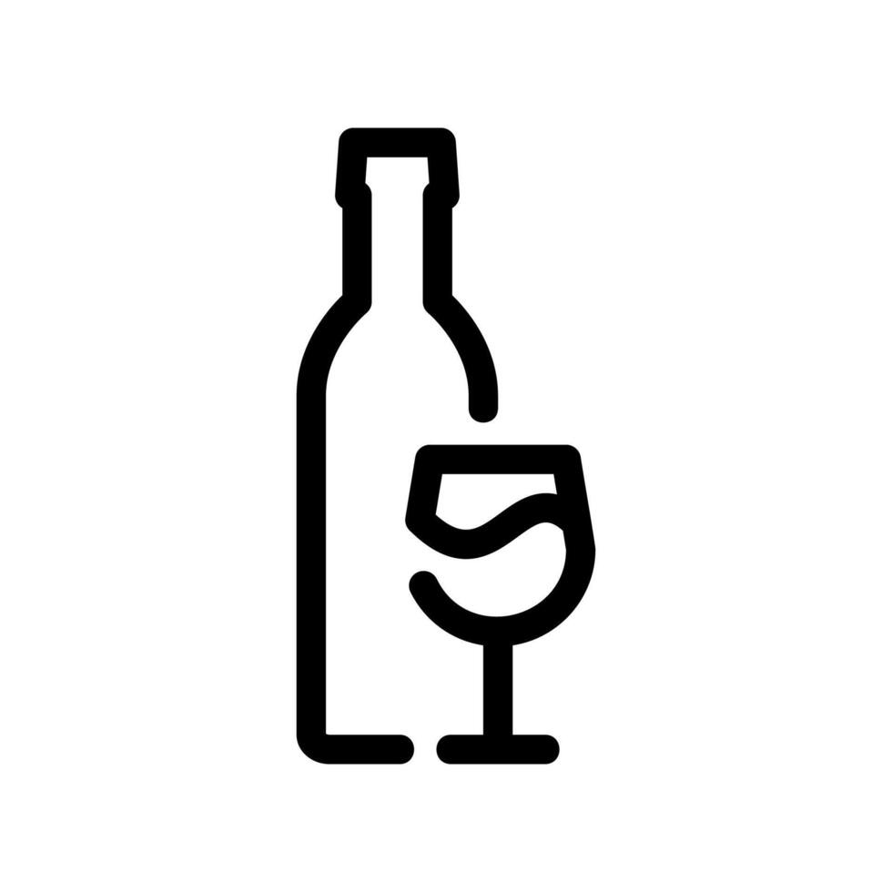 Wine Bottle Standing Next to a Filled Wine Glass Outline Icon Illustration vector