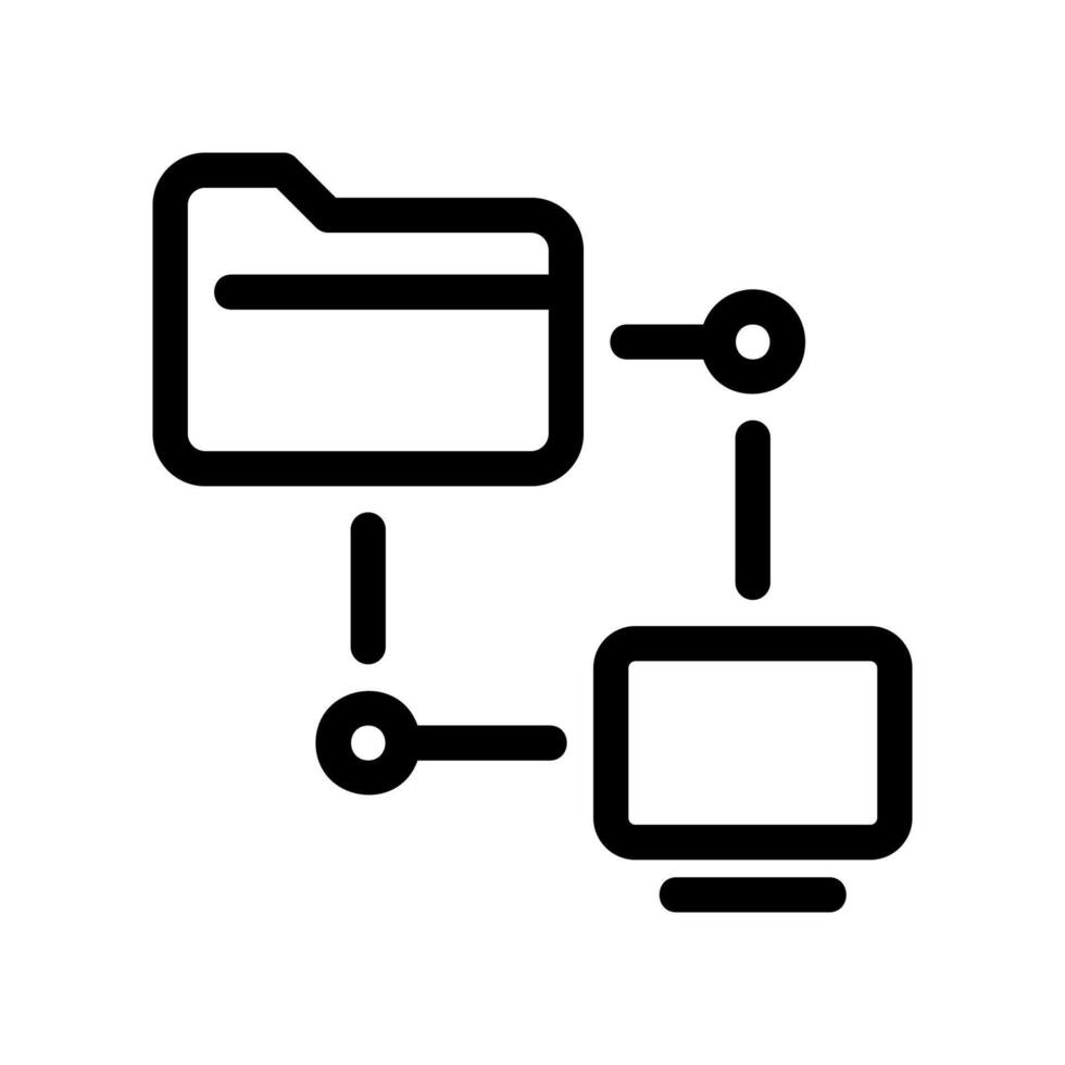 Folder Icon Linked to Computer Screen Symbolizing Network File Access vector