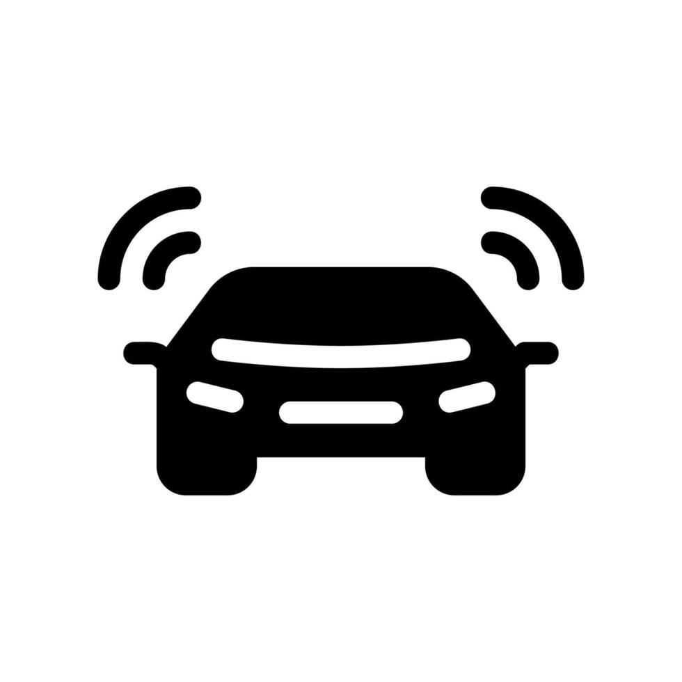 Solid Black Car Icon Emitting Signal or Sound Waves vector