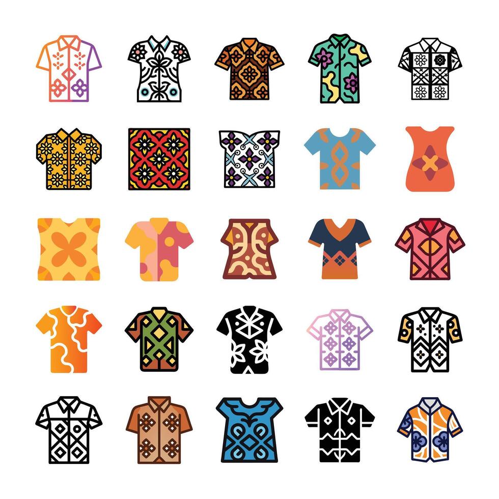 Batik dress icon set vector