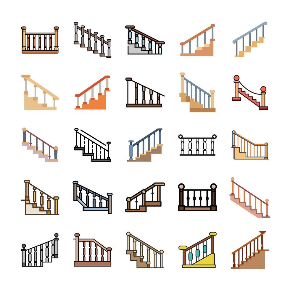 Flat staircase icon set vector