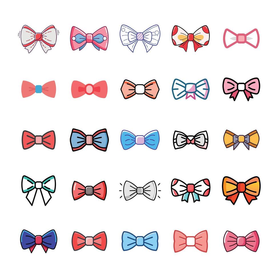 Flat bow tie icon set vector