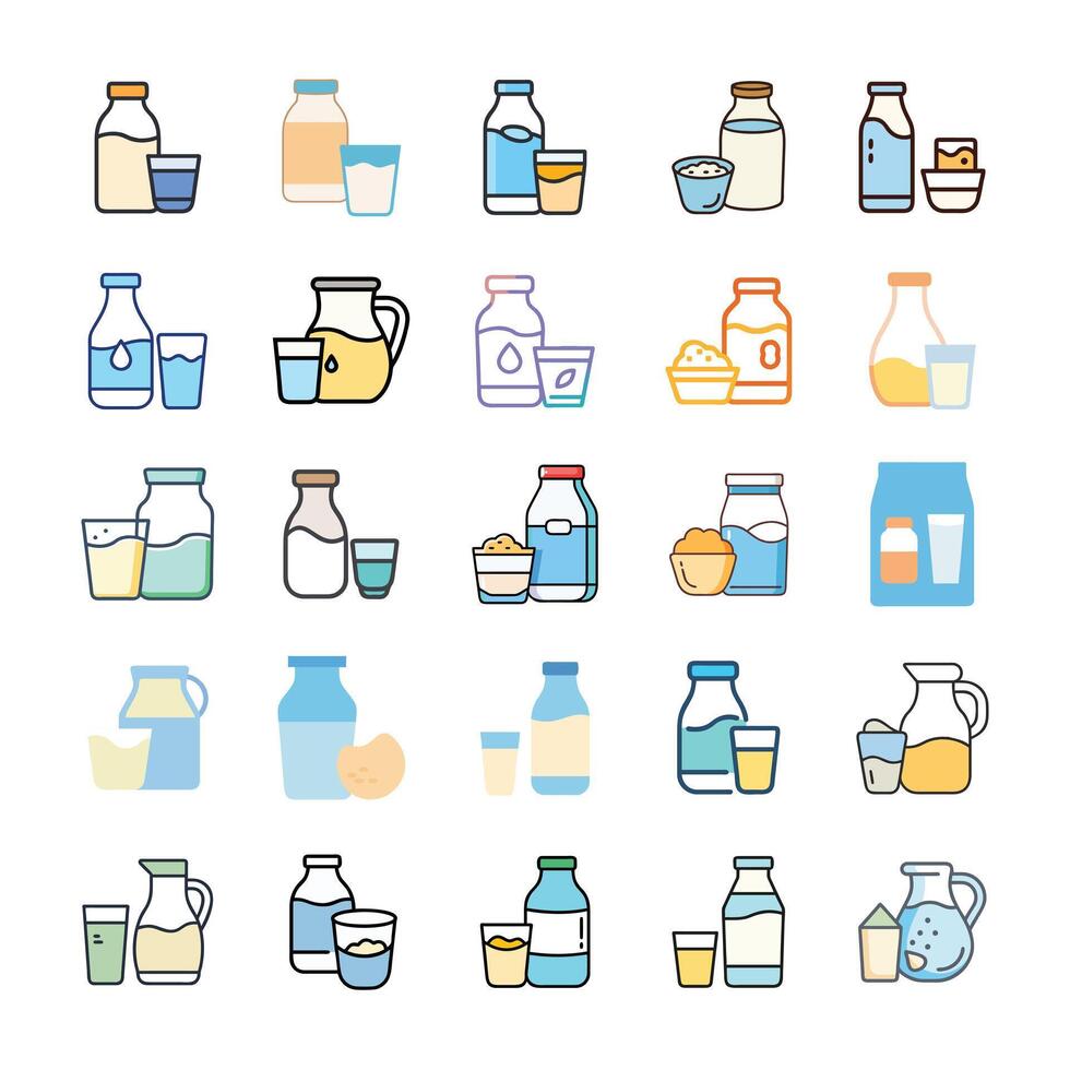 Flat buttermilk icon set vector