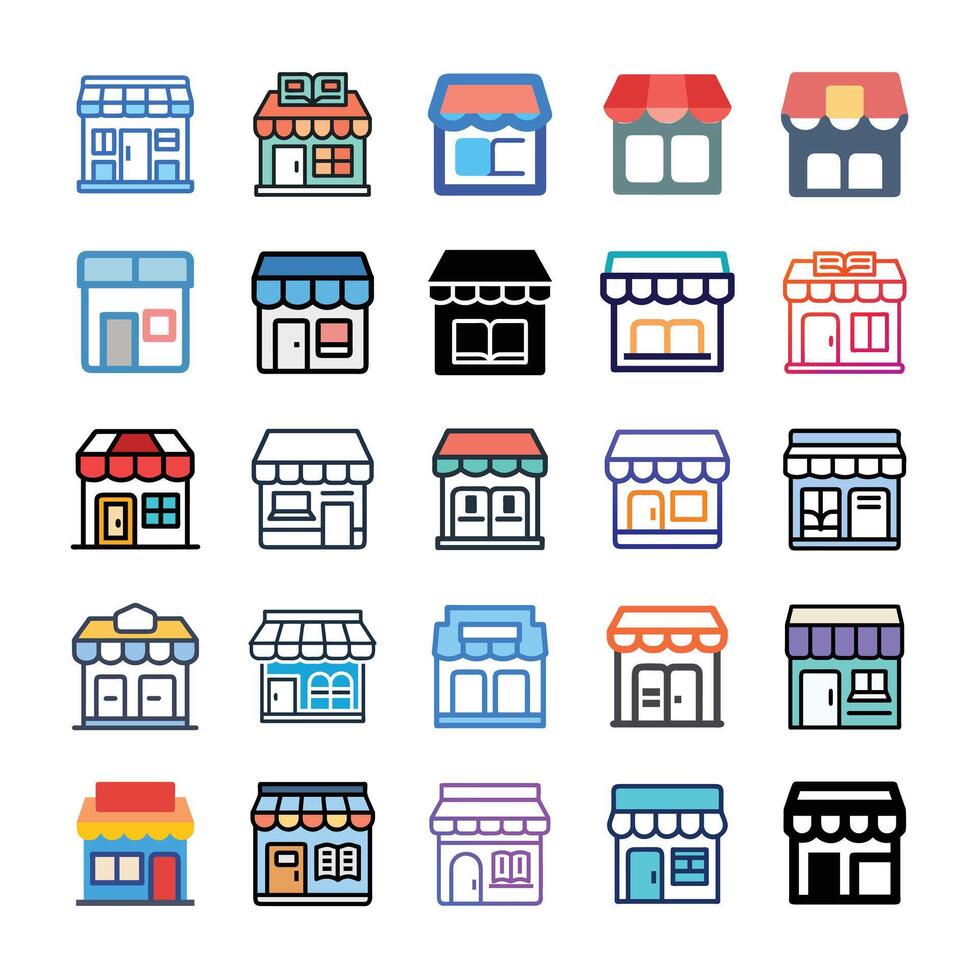 Flat stall icon set vector