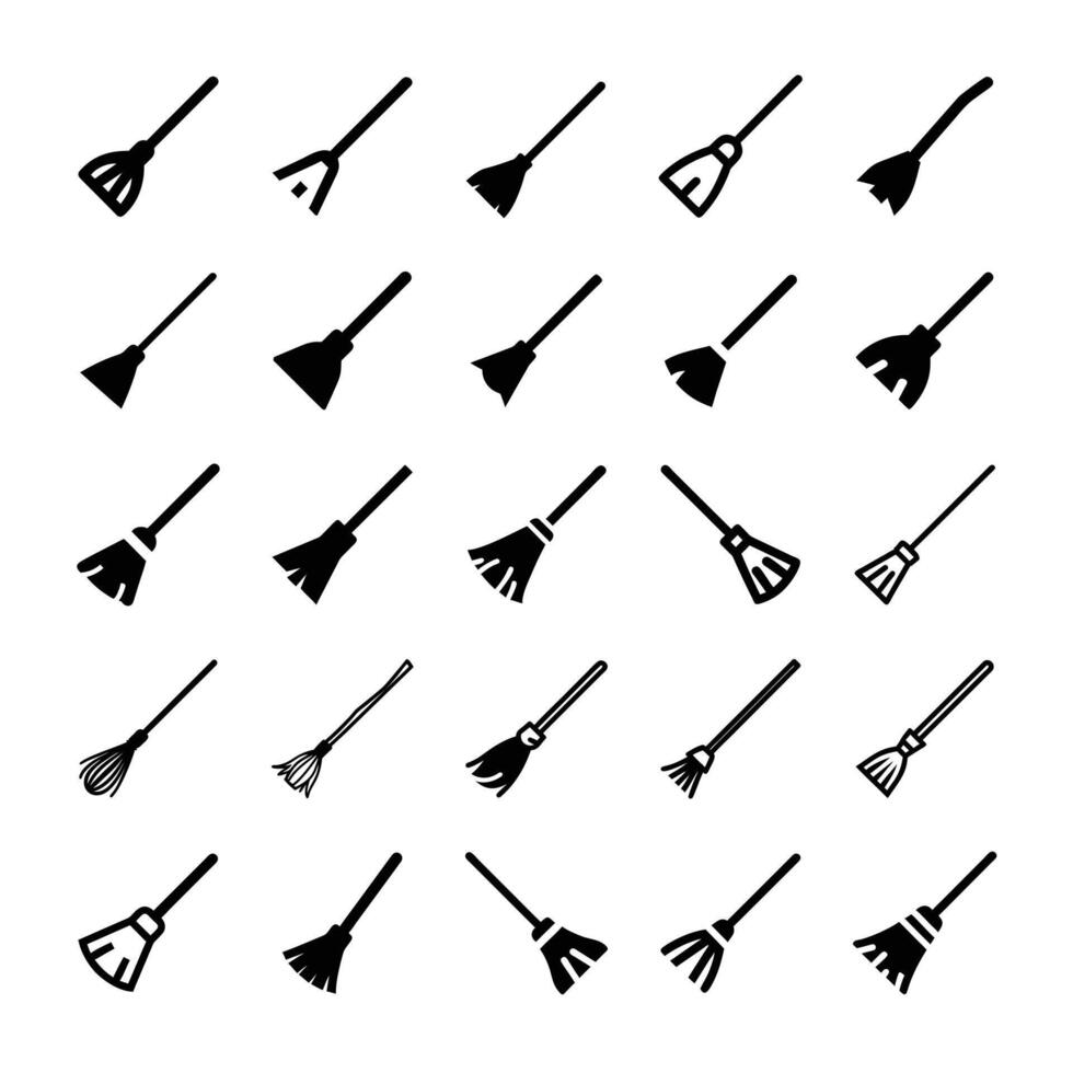 Hand drawn broom icon set vector