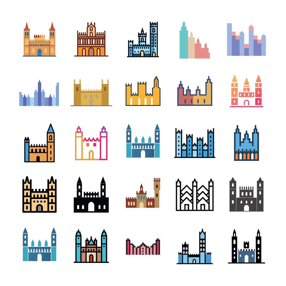 Stone castle icon set vector