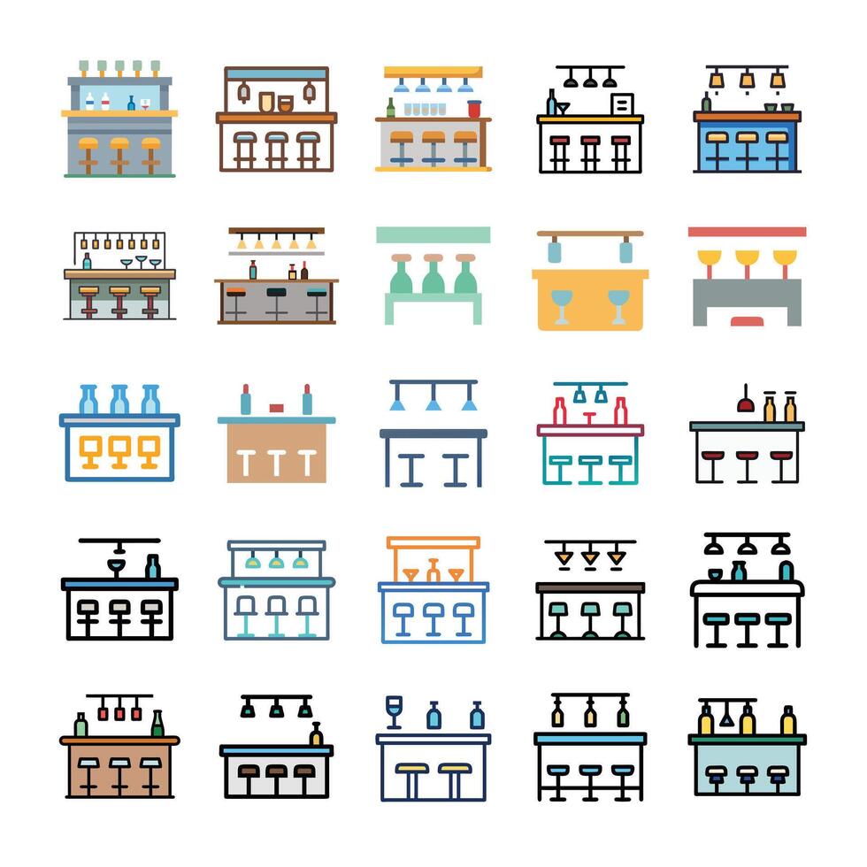 Flat bar stool icon set vector