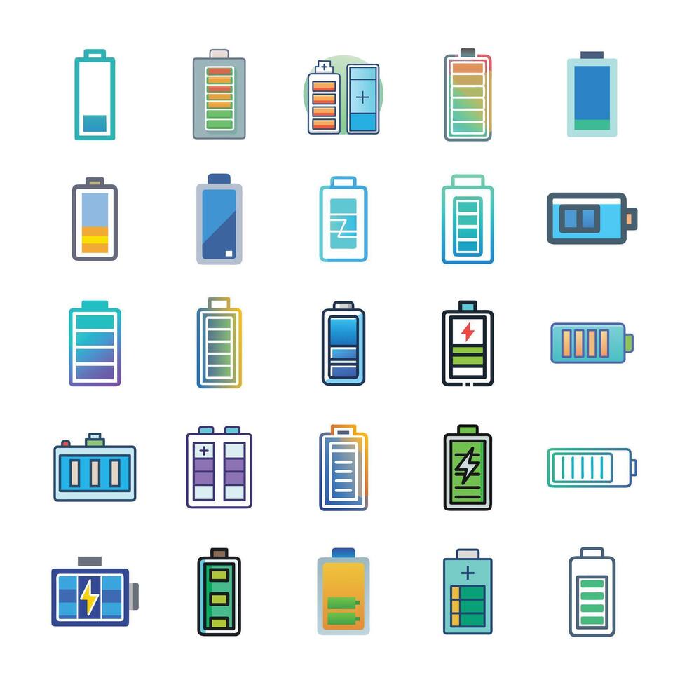 Flat battery icon set vector
