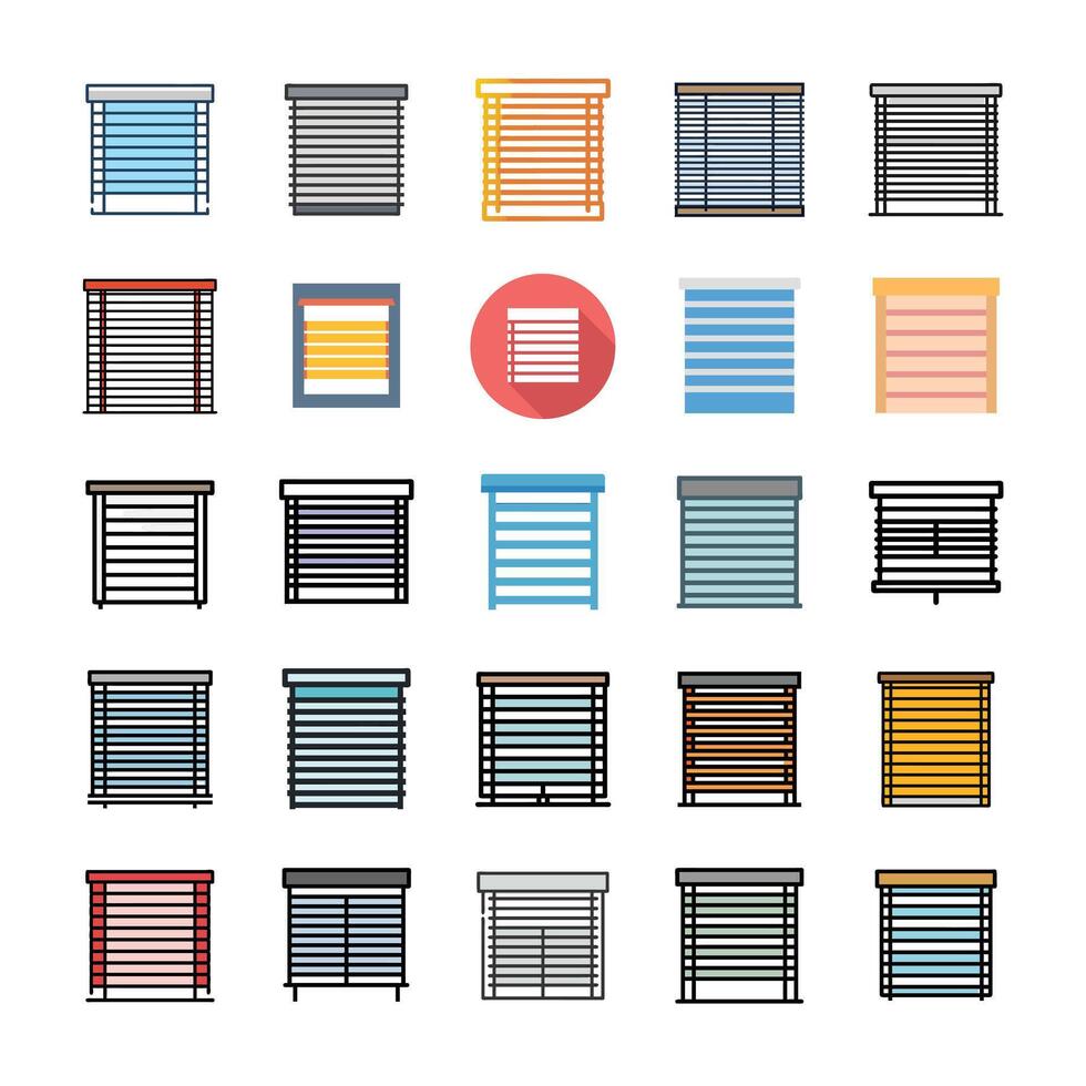 Flat window blinds icon set vector