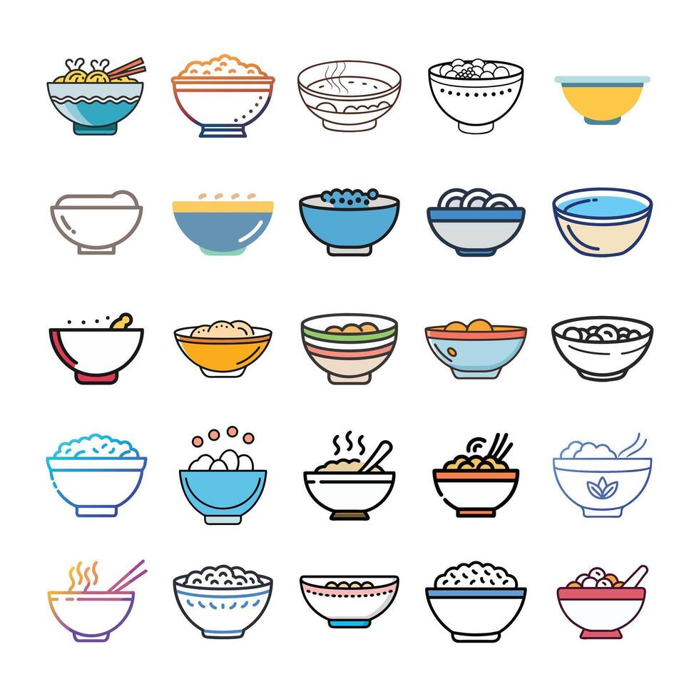Bowl icon set vector