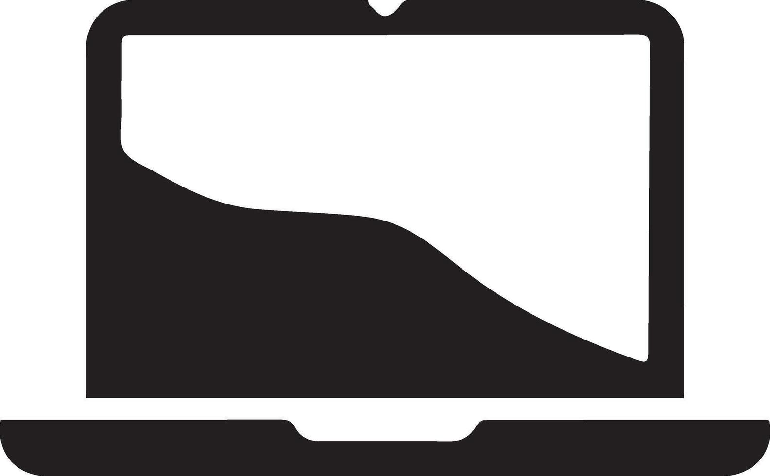 Silhouette of a laptop with an open screen, depicted in black on a white background. vector