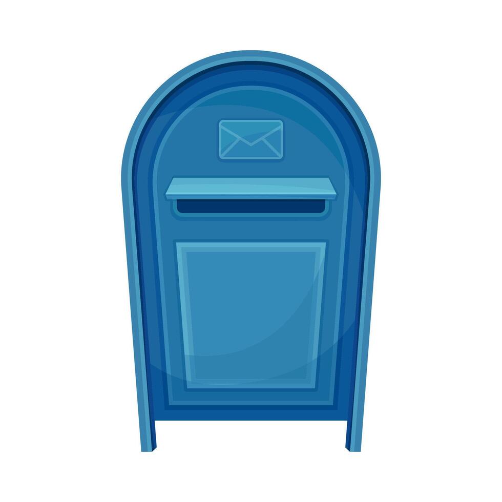 Blue mailbox for correspondence delivery. Retro post box for paper letters and newspapers flat illustration vector