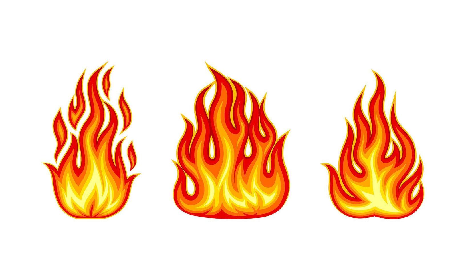 Burning bonfires set. Bright fire flame set. illustration vector