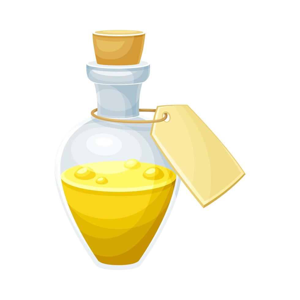 Glass bottle with potion. Magical elixir cartoon illustration vector
