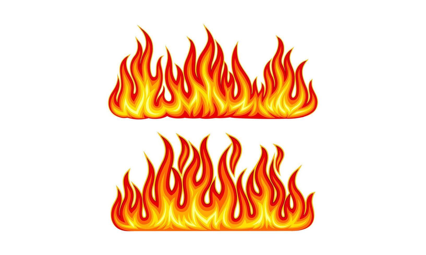 Set of red and orange fire flames set. Bright burning bonfire illustration vector