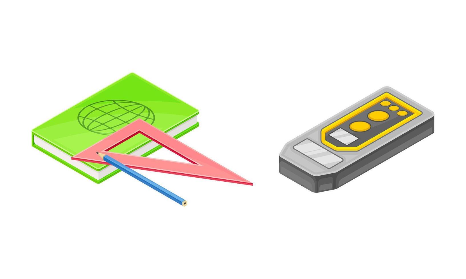 Geological industry tools set. Notebook, ruler and pencil illustration vector