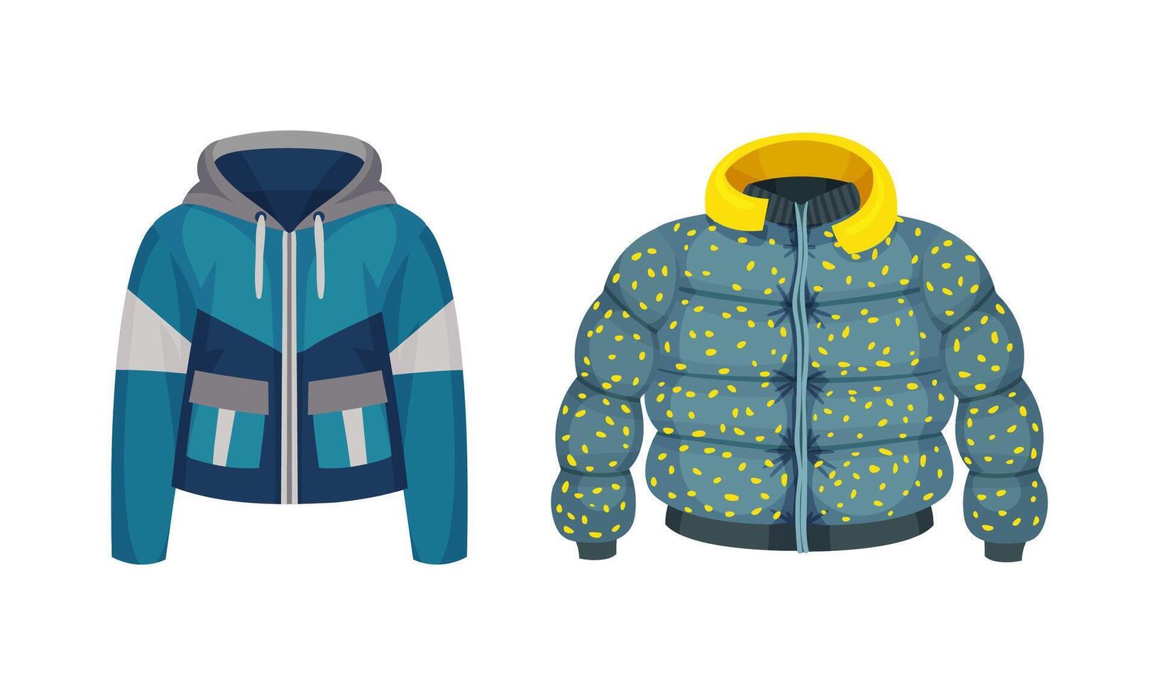 Fashionable women outerwear set. Cropped warm jackets. Stylish winter, spring or autumn clothing illustration vector