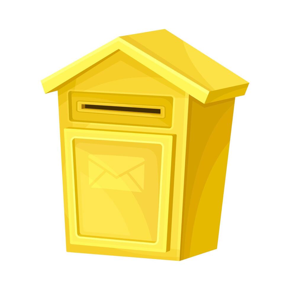 Yellow mailbox for letters and newspapers. Retro post box for correspondence delivery flat illustration vector