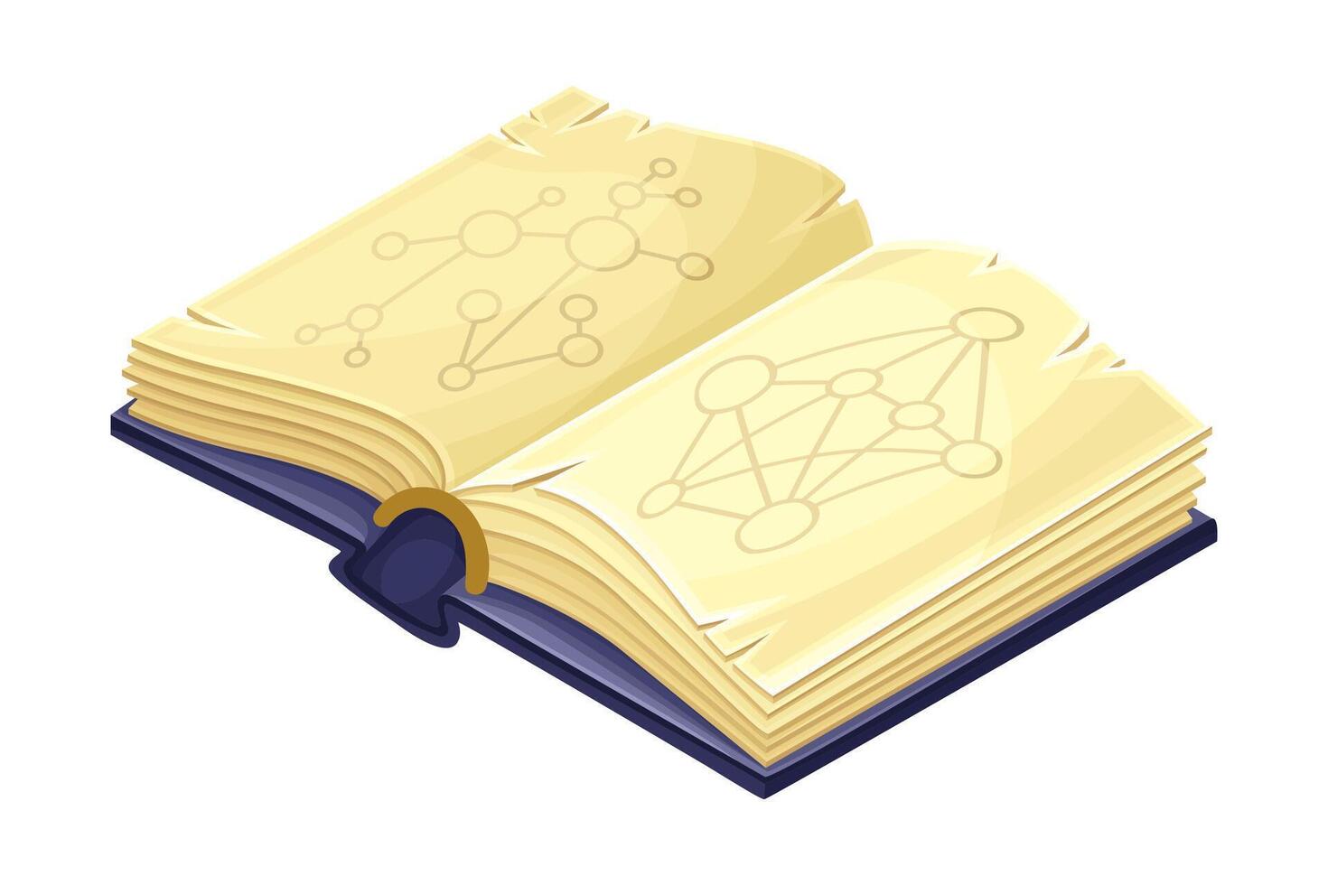 Old opened book with magic spells cartoon illustration vector