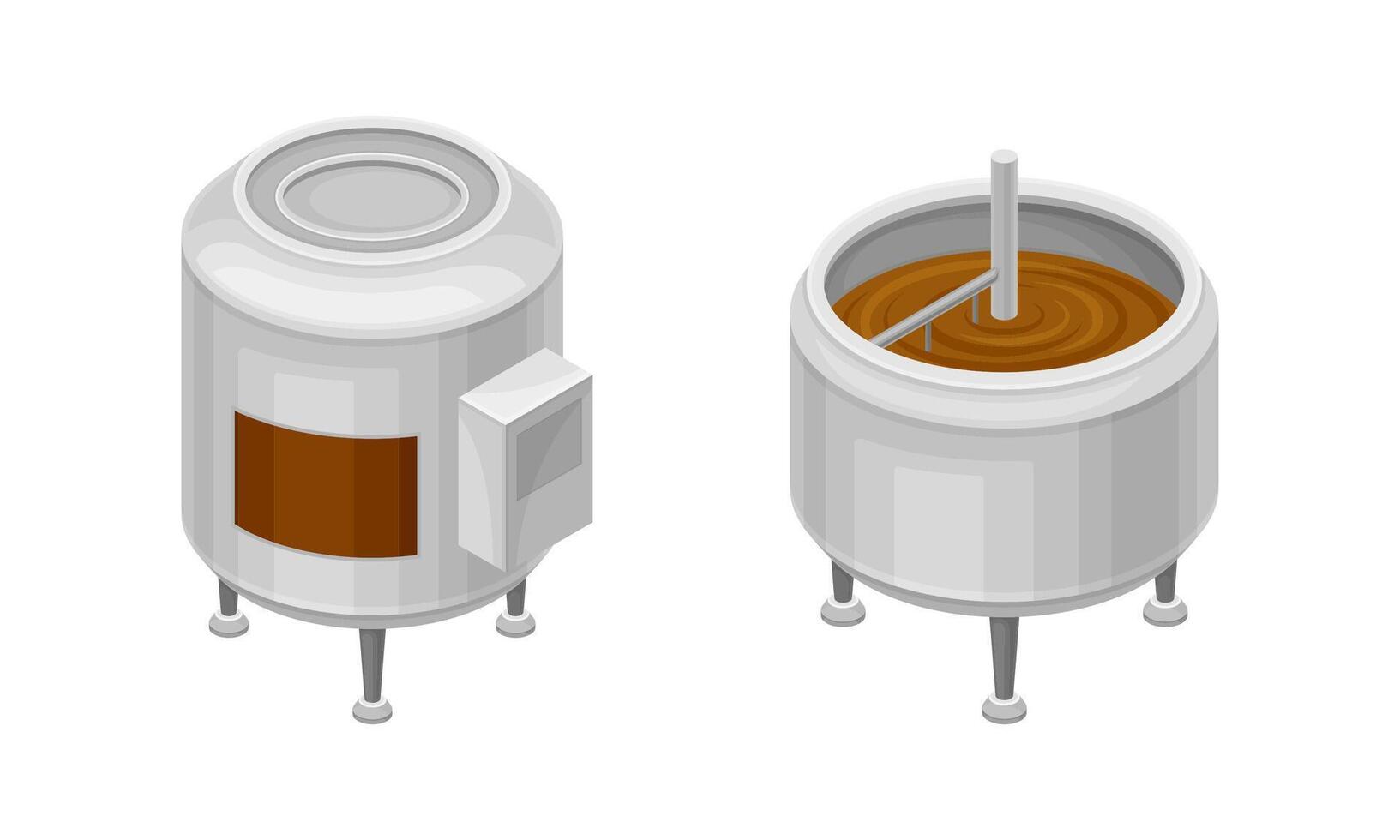 Chocolate production equipment set. Chocolate melting machines illustration vector