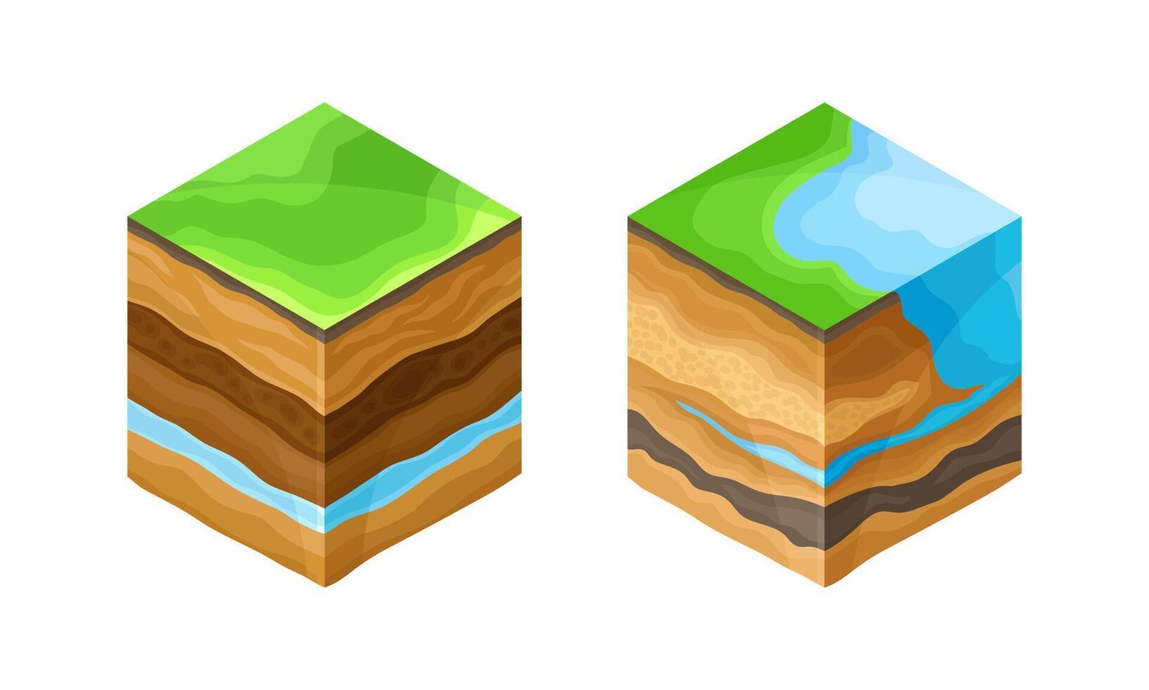 Ground cross section with organic, topsoil, subsoil and other levels illustration vector