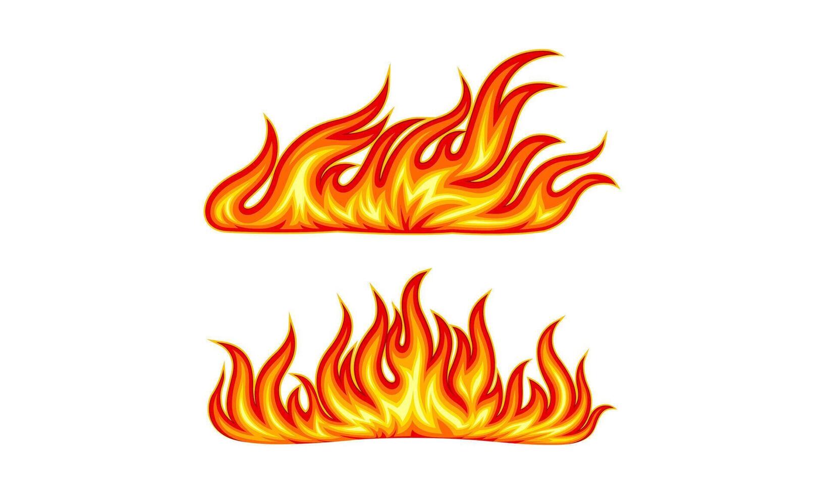 Set of burning bright red and orange fire flames illustration on white background vector