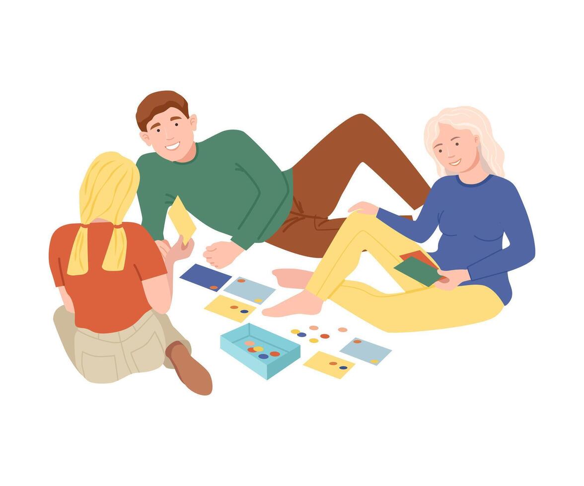 Freinds playing board game. People spending time together and gaming cartoon illustration vector
