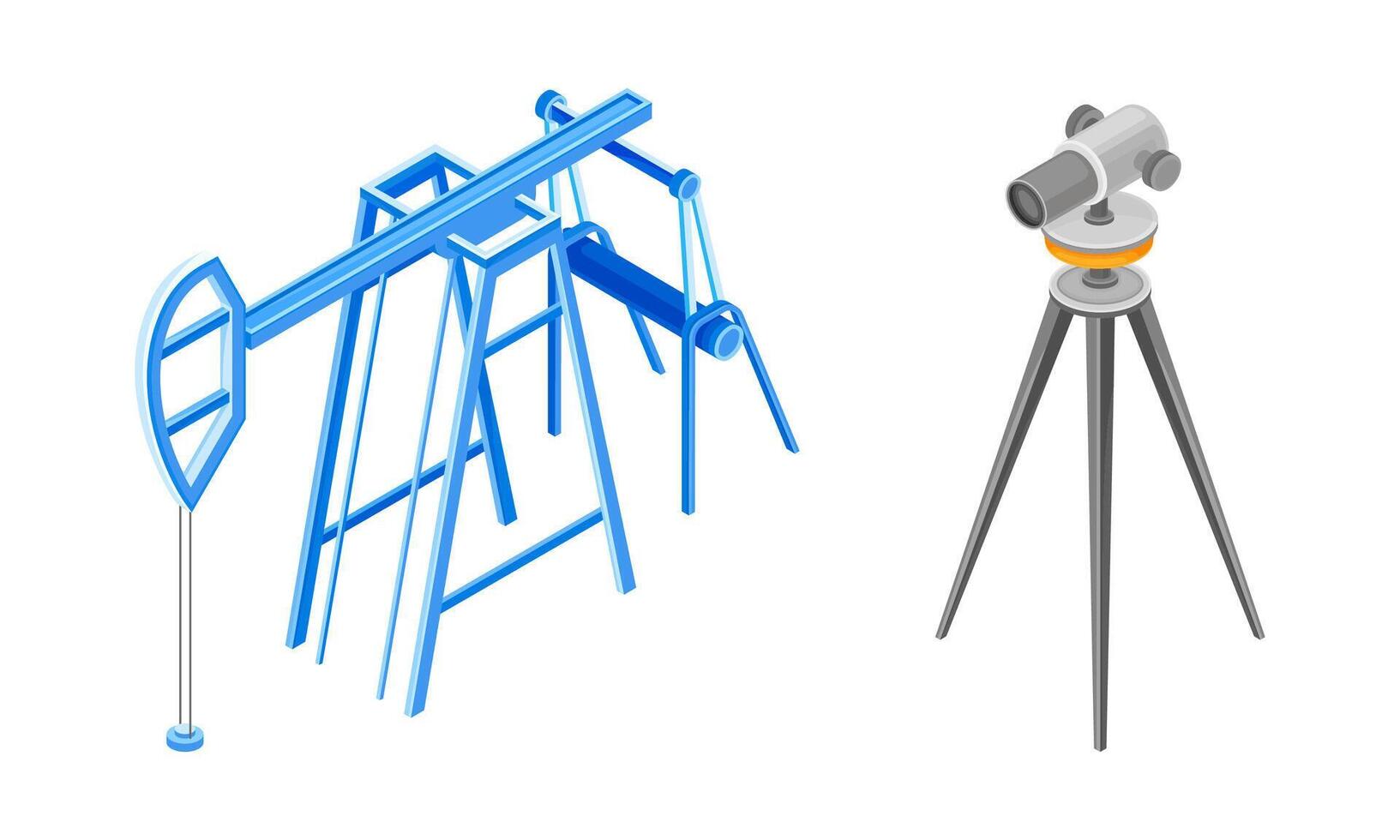 Professional lasers level on tripod and oil pump set illustration vector