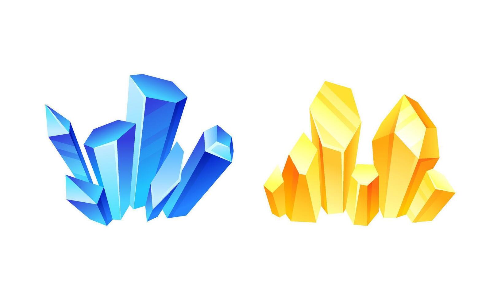 Bright Crystal or Crystalline Solid Material of Geometrical Shape with Faces Set vector