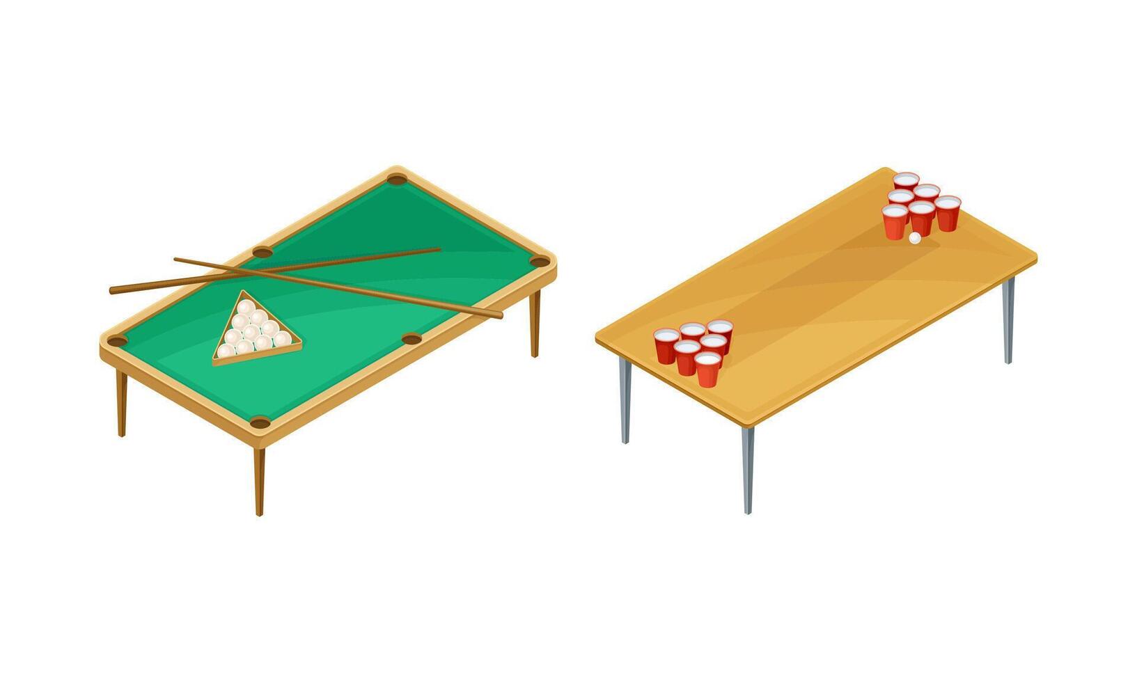 Board games set. Billiard and beer pong tables illustration vector