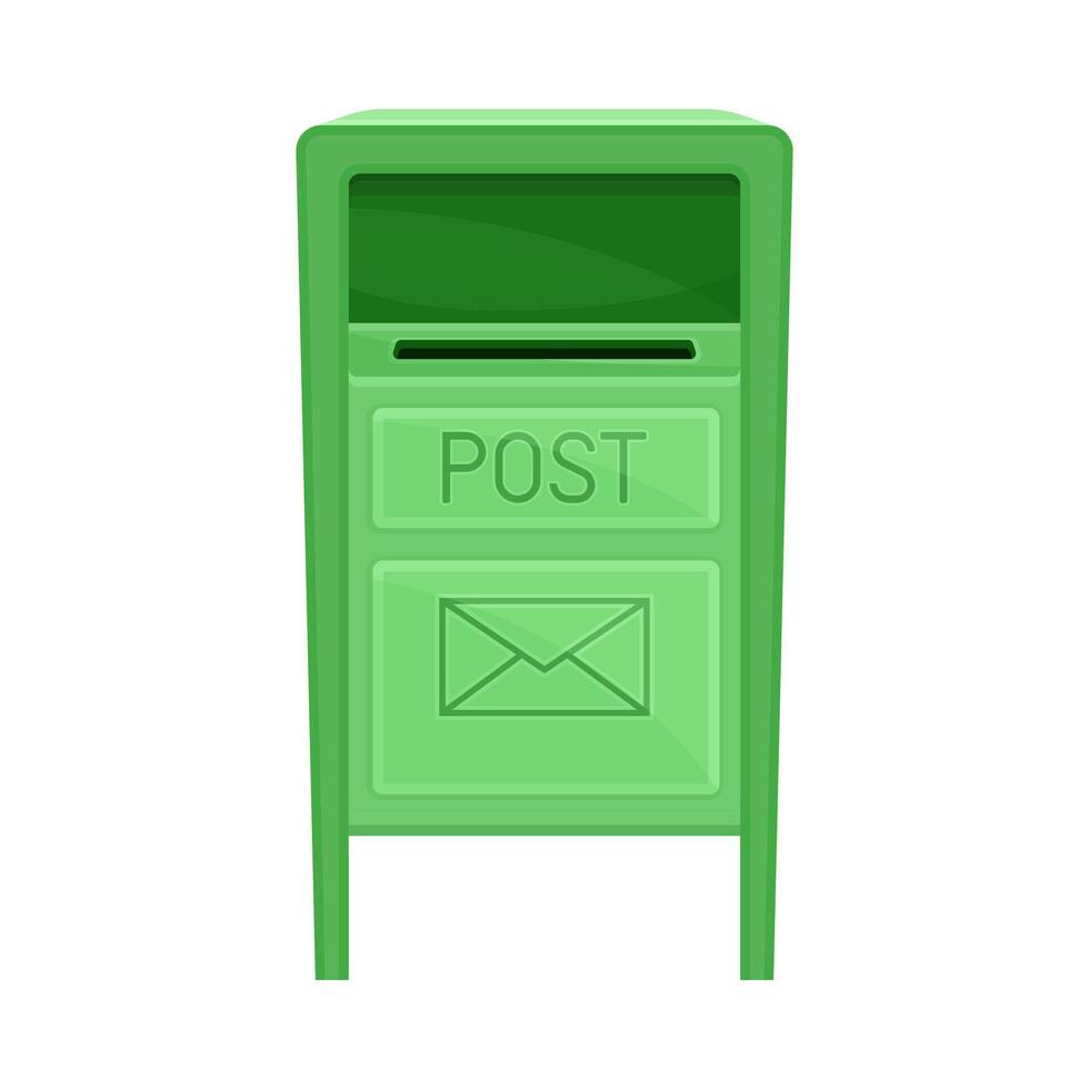 Green mailbox for correspondence. Retro post box for paper letters and newspapers flat illustration vector