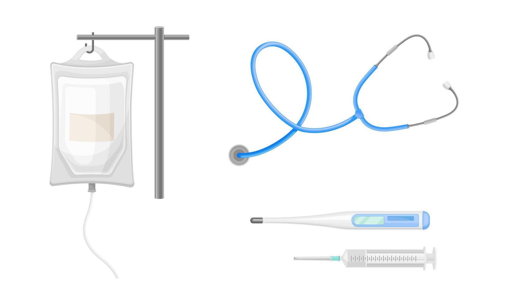 Set of different medical tools. Dropper, thermometer, stethoscope, syringe illustration vector