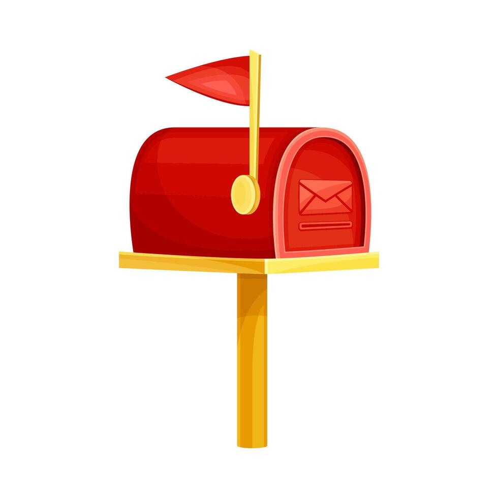 Red mailbox for letters and newspapers. Retro post box for correspondence delivery flat illustration vector