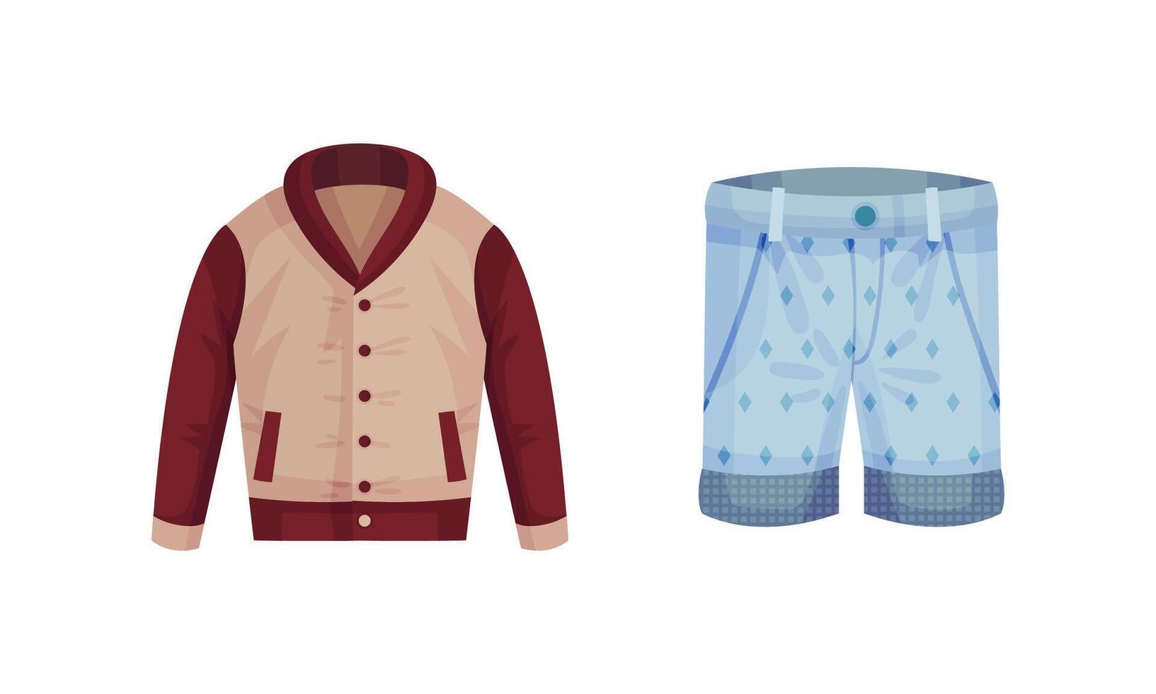 Casual outfit for men set. Stylish fashionable jacket and shorts illustration vector