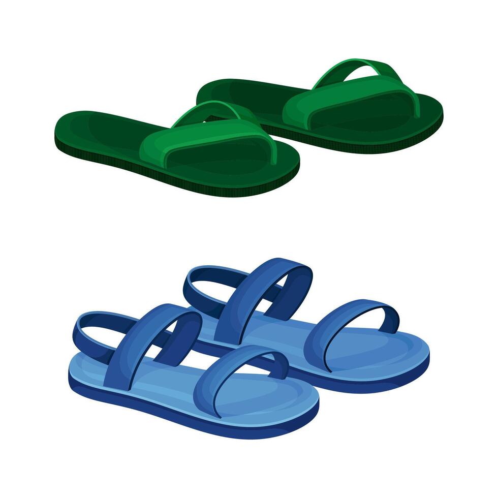 Fashionable shoes set. Sandals and flip flop footwear cartoon illustration vector